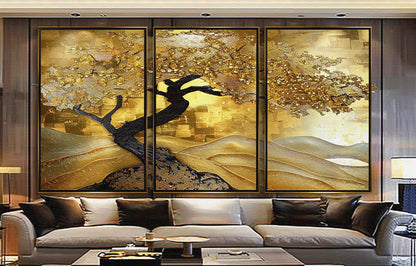 The Prosperity Tree – Gold Canvas Set of 3