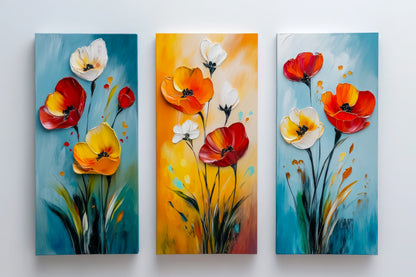 Summer Burst – Impasto Floral Canvas Set of 3