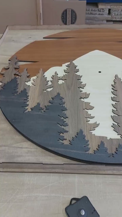 Mountain Wall Clock, Wooden Wall Art, Layered Clock, Mountain Wall Decor, Nature Wall Decor, Forest Wall Clock,Nature Art, Gift, Unique gift