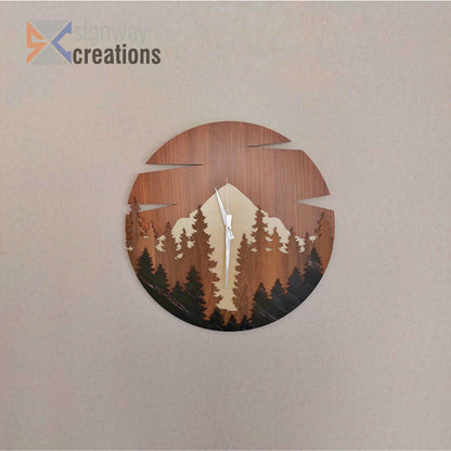 Mountain Wall Clock, Wooden Wall Art, Layered Clock, Mountain Wall Decor, Nature Wall Decor, Forest Wall Clock,Nature Art, Gift, Unique gift