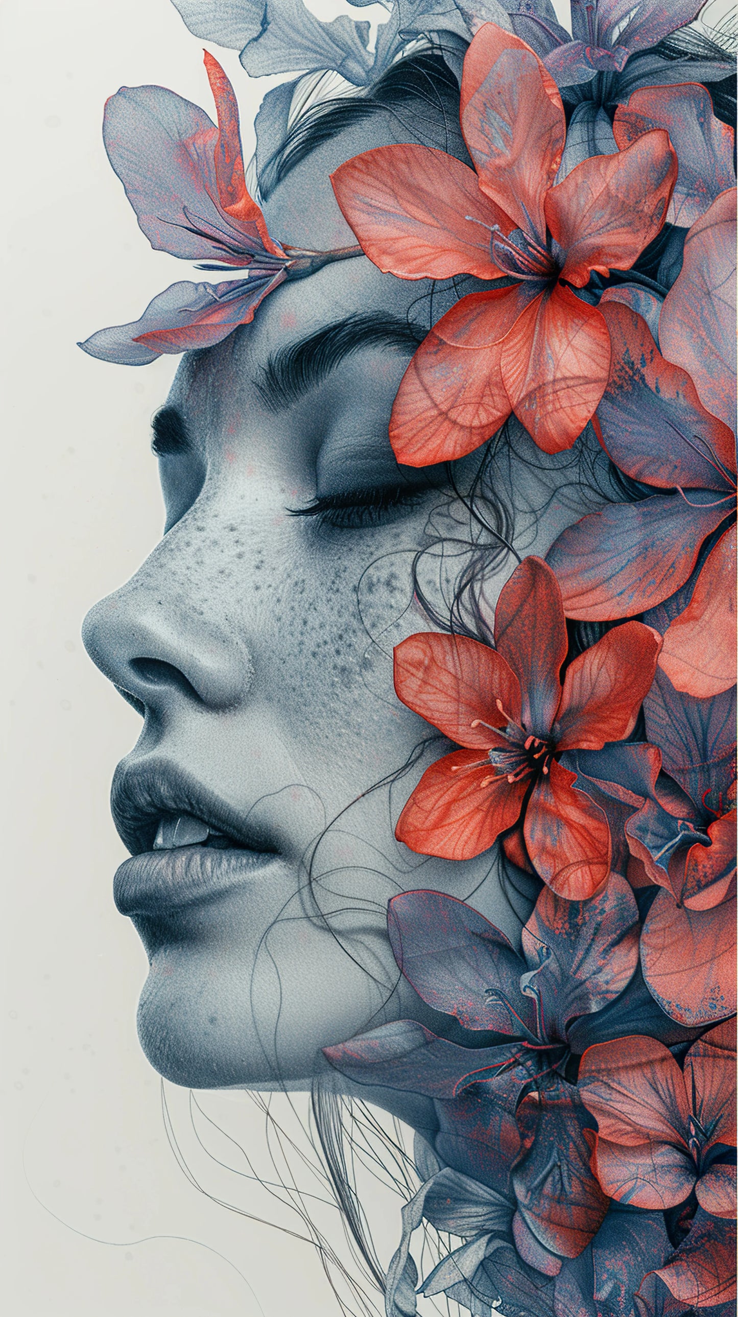 Ethereal Bloom: Crimson and Cyan